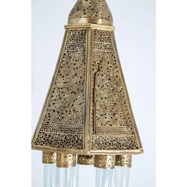 Metal 19th Century Egyptian Mamluk Revival Pierced Brass Mosque Hanging Lamp For Sale - Image 7 of 12
