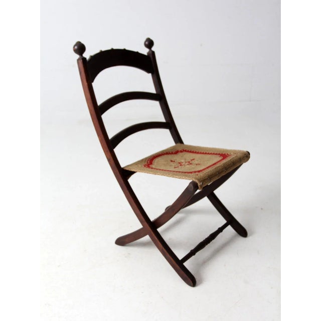 Wood Antique Victorian Folding Camp Chair For Sale - Image 7 of 12