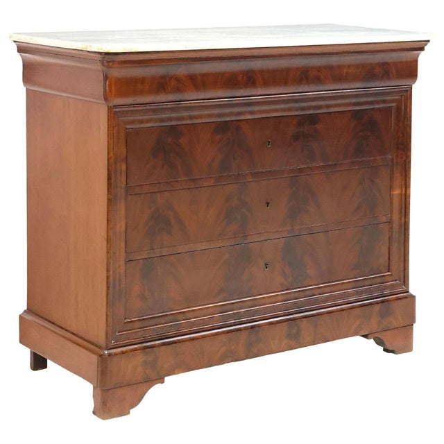 French Mid 19th Century French Louis Philippe Marble Top Flame Commode For Sale - Image 3 of 4