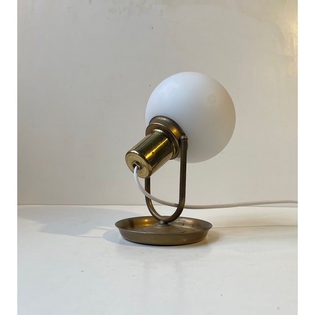 Vintage Scandinavian Brass Wall Lamp with Opaline Sphere, 1970s For Sale - Image 6 of 13