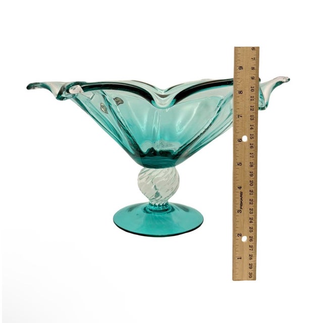 Vintage Murano Italy Art Glass Footed Pedestal Centerpiece Compote Bowl Large. For Sale - Image 9 of 9