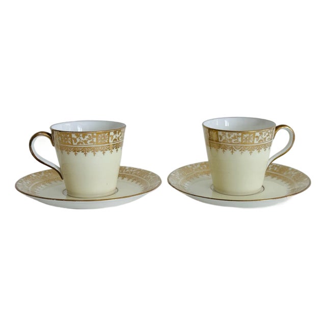 Vintage 1920s Jones McDuffee & Stratton Demitasse Cup & Saucers, a Pair For Sale