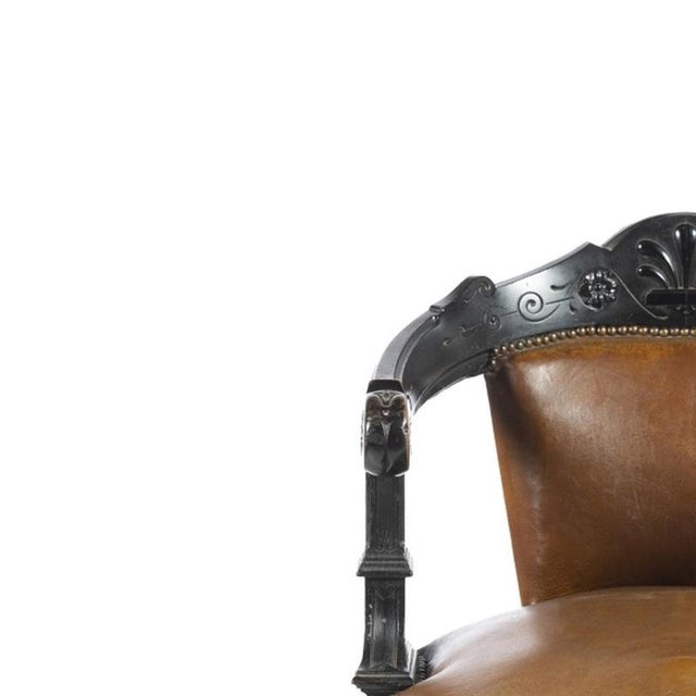 Furniture - Office chair - 19th century. Made of oak wood with carvings, from the 19th century. Back and seat upholstered...