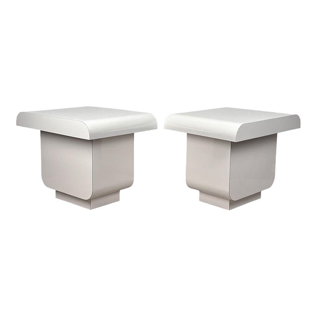 Vintage Postmodern White Lacquered End Tables - A Pair For Sale