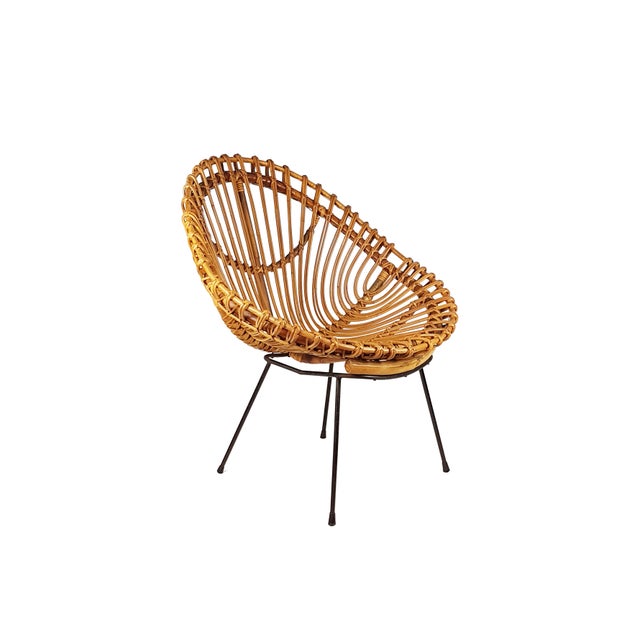 Mid-Century Italian Rattan and Black Metal Chair, 1950s For Sale - Image 14 of 14