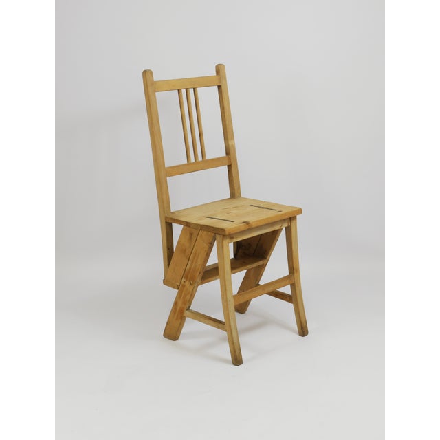 Wood Arts & Crafts Metamorphic Library Steps Folding Ladder Chair, Vienna, Austria, 1900s For Sale - Image 7 of 18