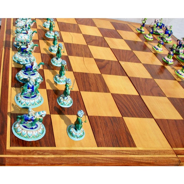 1990s Indian Silver Enamel Mahogany Chess Set For Sale - Image 5 of 11