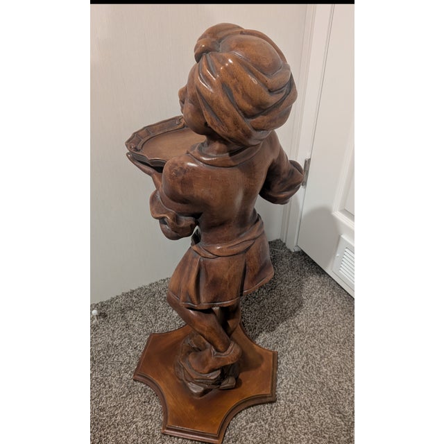 Italian Italian Carved Wood Girl With Tray on Plinth 1960's For Sale - Image 3 of 7