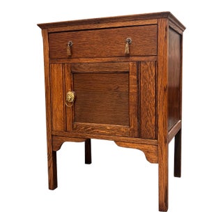 1970s Vintage English Oak Wood Cabinet With Arts and Crafts and Mission Design Elements For Sale