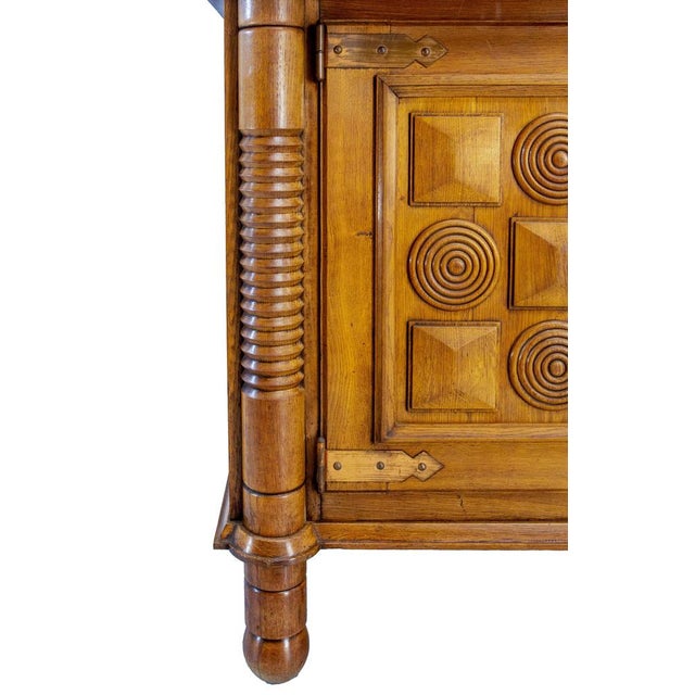 Wood 19th Century French Deux Corps Buffet Oak and Copper Cabinet by Dudouyt, 1940s For Sale - Image 7 of 18
