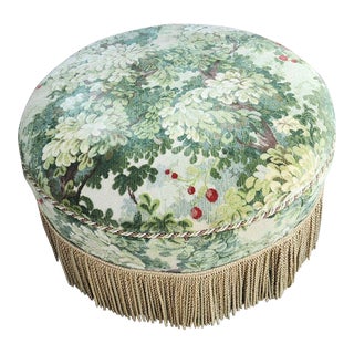 Custom Round Ottoman in Scalamandre Marly Velvet With Boullion Fringe For Sale