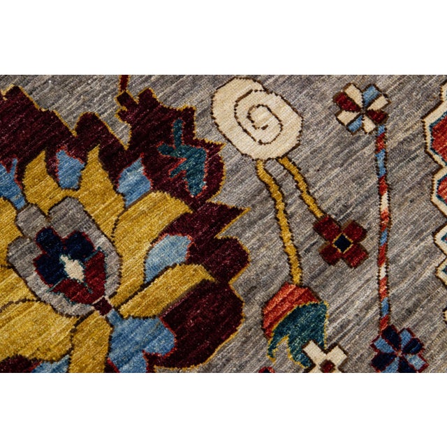 Gray Modern Serapi Style Handmade Floral Designed Wool Rug For Sale In New York - Image 6 of 10