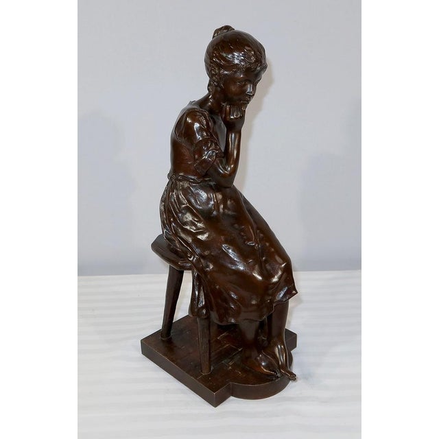 Black A. Massoulle, Jeune fille assise, Late 1800s, Bronze For Sale - Image 8 of 18