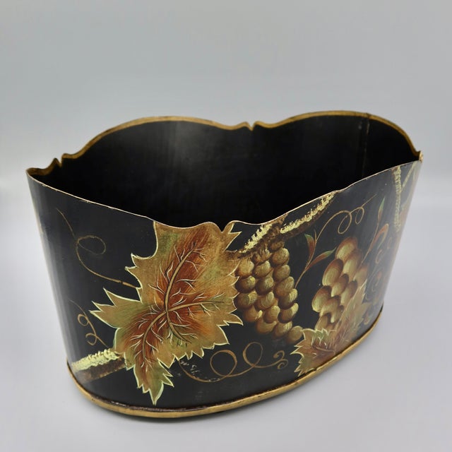 Farmhouse Vintage Hand-Painted Tole Cachepot For Sale - Image 3 of 10
