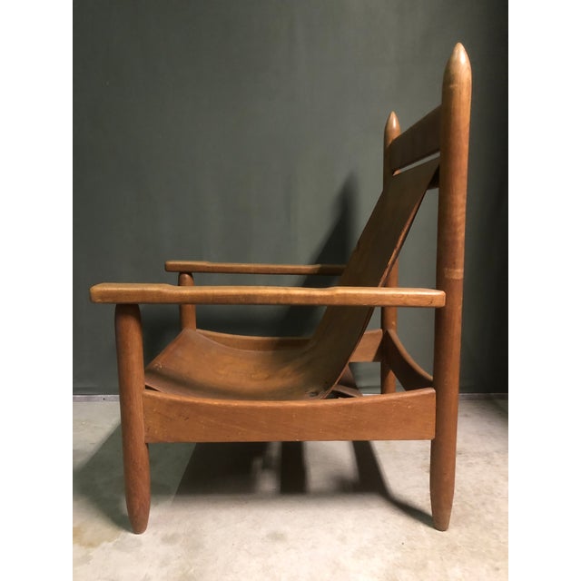 Oak and Leather Sling Lounge Chair, 1930s For Sale - Image 4 of 5