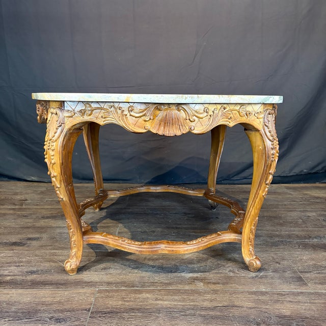 French Louis XV Marble Top Coffee Table With Exceptional Carving For Sale - Image 4 of 10