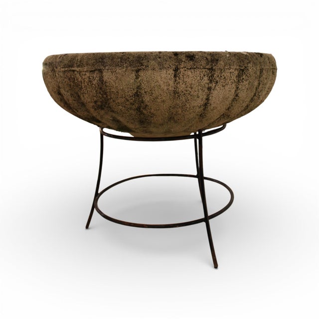 Mid-Century Modern Vintage French Antique Jardiniere or Planter With Iron Stand For Sale - Image 3 of 3