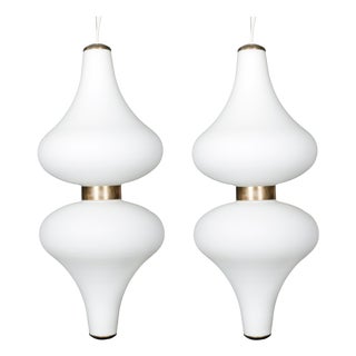 Vintage Chandelier in White Glass and Brass from Stilnovo, 1960s For Sale