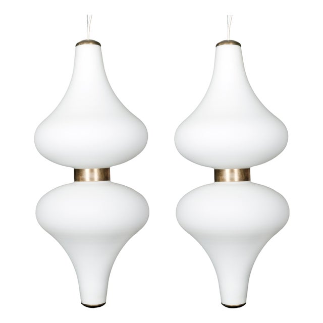 Vintage Chandelier in White Glass and Brass from Stilnovo, 1960s For Sale