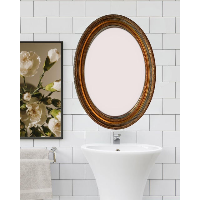 1980s French Louis XVI Style Gold Oval Wall Mirror For Sale - Image 5 of 18