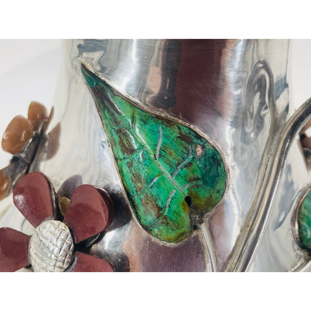 1980s Silver Plate Punch Bowl With Stone Inlay by Emilia Castillo, Mexican Silver For Sale - Image 11 of 18