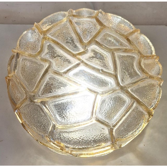 1970s Vintage Ceiling Lamp with Tinted Relief Glass Shade on Metal Mount, 1970s For Sale - Image 5 of 8