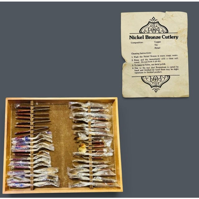 Mid Century Modern Flatware Set in Rosewood & Bronze-Teak Case, Thailand- 100 Pieces For Sale - Image 9 of 11