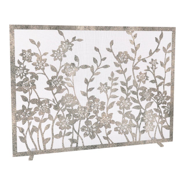 Aged Silver Lacey Floral Fireplace Screen For Sale