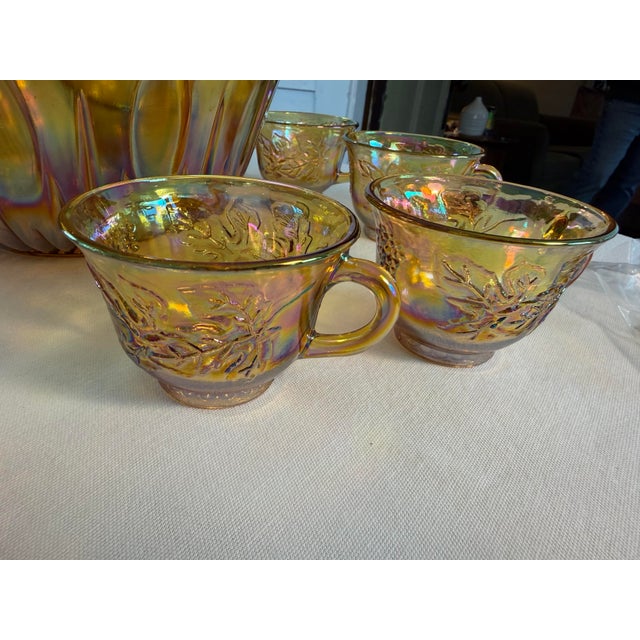 1970s Indiana Glass Iridescent Gold Carnival Glass Punch Bowl Set - 14 Pieces For Sale - Image 6 of 12