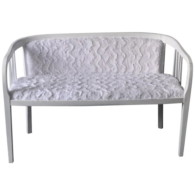 Wood Art Nouveau Style White Painted & Upholstered Bench, 1940s For Sale - Image 7 of 7