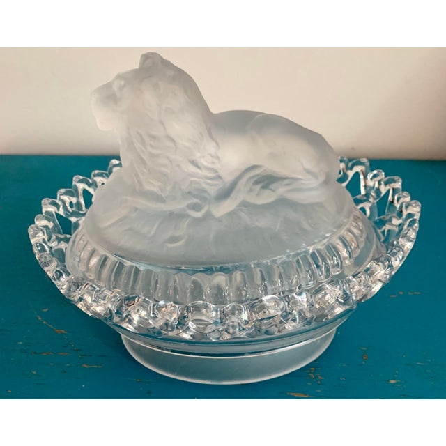 Vintage 1889 Imperial Glass Satin Frosted Lion Candy Dish, Atterbury