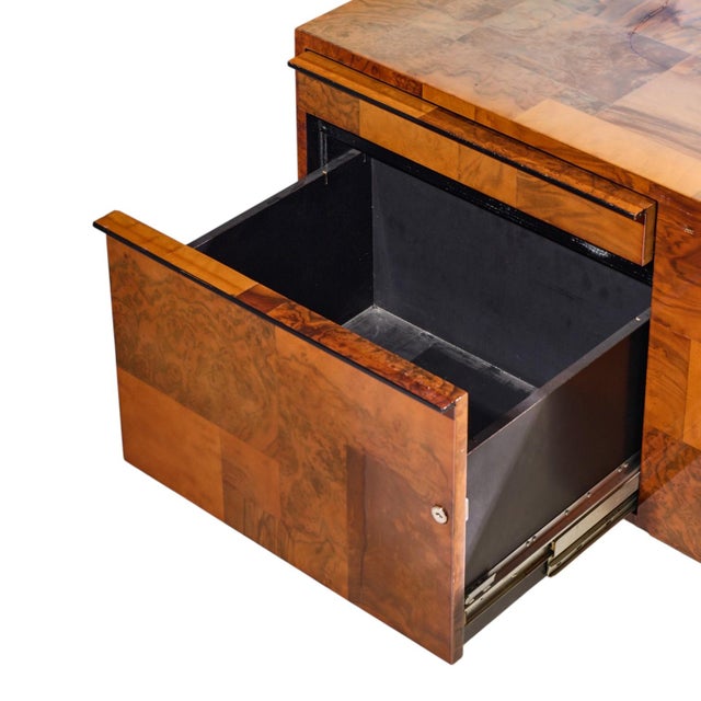 Wood Paul Evans Style Mid Century Patchwork Burlwood Desk For Sale - Image 7 of 8