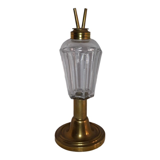 Rare Mid 19th Century Eapg Flute Pattern Camphene Fluid Burner Lamp Weighted Bronze Base For Sale