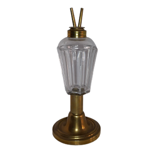 Rare Mid 19th Century Eapg Flute Pattern Camphene Fluid Burner Lamp Weighted Bronze Base