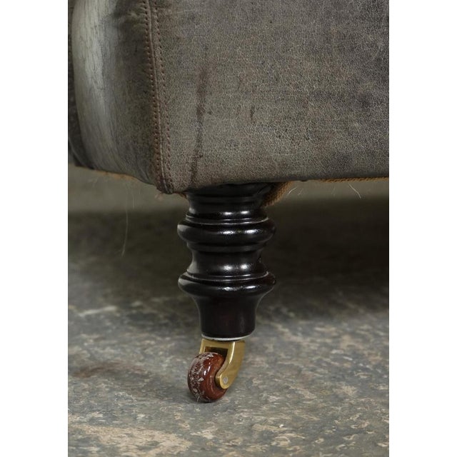 Howard Style Heritage Grey Leather Sofa For Sale - Image 10 of 15