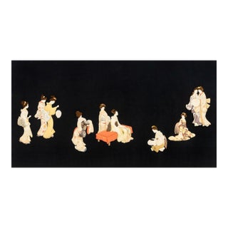 Japanese Figural Group Padded Silk Oshi-E Collage For Sale