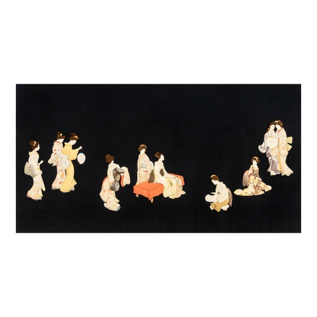 Japanese Figural Group Padded Silk Oshi-E Collage For Sale