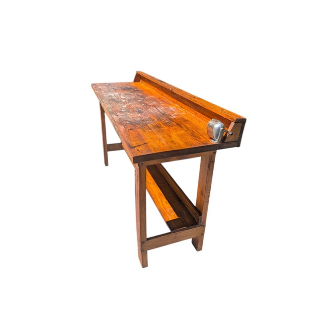Mid-20th Century Industrial Solid Wood Carpenter's Workbench Console Table For Sale - Image 12 of 18