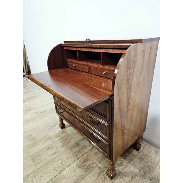 Walnut Cylinder-Roll-Top Secretary Desk, 1970s For Sale - Image 16 of 18