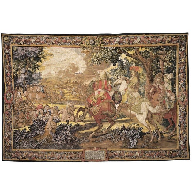 This tapestry is one of a set of fourteen tapestries depicting the History of the King Louis X1V of France who was king...