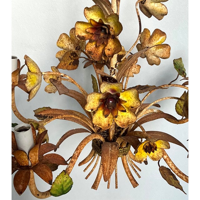 Vintage Boho Patinated Tole Chandelier For Sale - Image 4 of 12