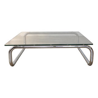 Coffee Table in Chrome and Glass, 1980s For Sale