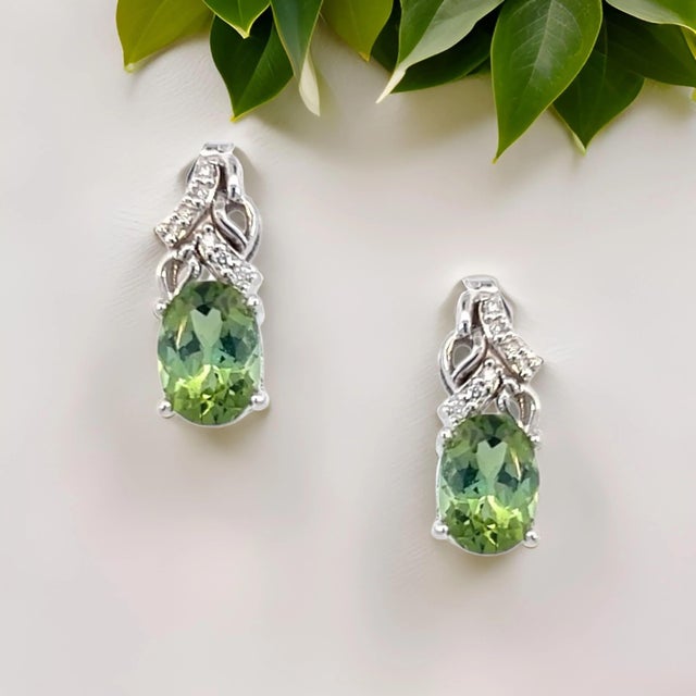 Natural Finely Faceted Quality Tourmaline and Diamond Earrings set in 14k White Gold 1.57 TCW Certified $3,490 211894...