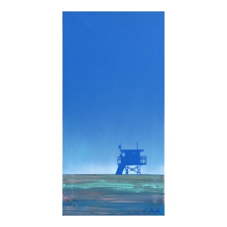 Twilight Hue - Original Blue Beach Scene Still Life Acrylic Painting on Canvas by Kathleen Keifer For Sale