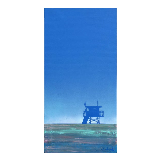 Twilight Hue - Original Blue Beach Scene Still Life Acrylic Painting on Canvas by Kathleen Keifer For Sale