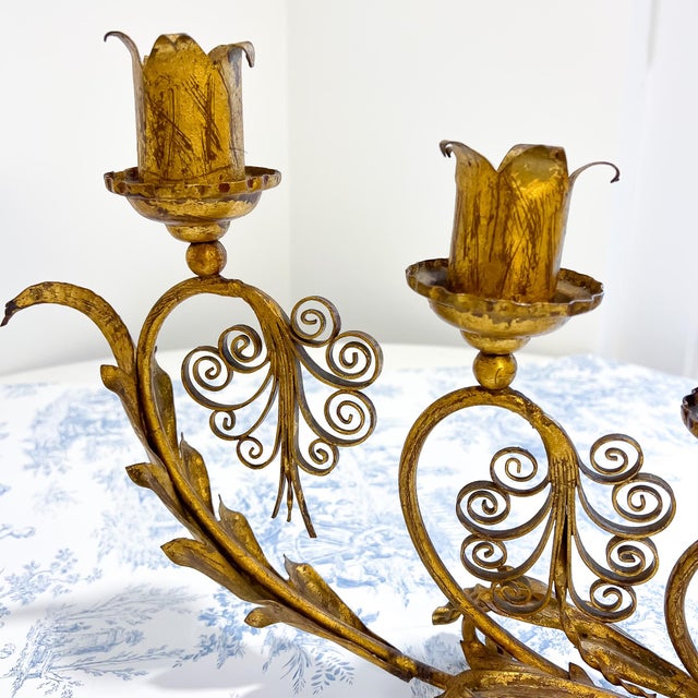 Stunning and very unique 3 candle Candelabra - Italian or European in style. Features 3 floral candle holders, with...