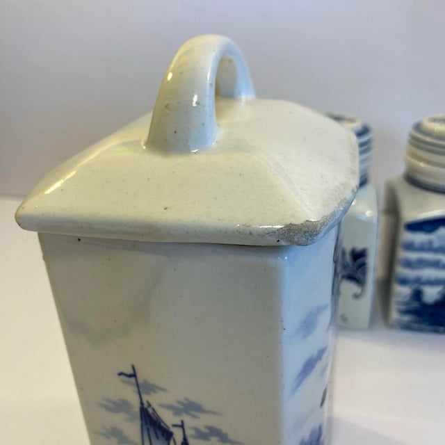 Vintage German Inge & Dutch Delft Blue and White Ceramic Canister Set, 3 Pieces For Sale - Image 9 of 12