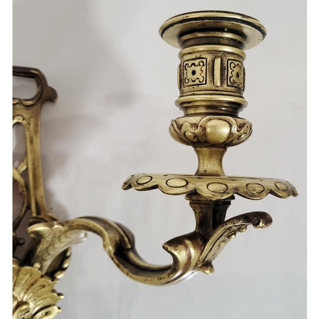 Pair Antique French Gothic Revival Style Bronze Wall Sconces W. North Wind Face For Sale In New York - Image 6 of 14