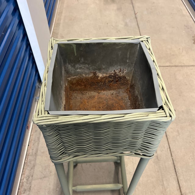 Vintage Pale Green Wicker Planter With Liner For Sale - Image 4 of 5