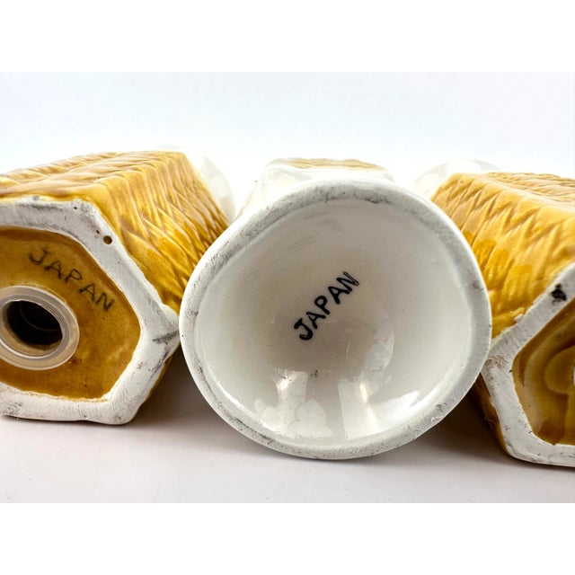 Yellow Vintage 1960's Mid Century Japanese Salt and Pepper Shakers With Toothpick Holders- 3 Pieces For Sale - Image 8 of 8